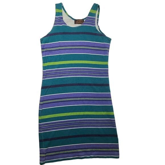 Vintage Eddie Bauer Mens Tank Size Medium Teal Blue Green Stripes 80s 90s - Picture 1 of 4
